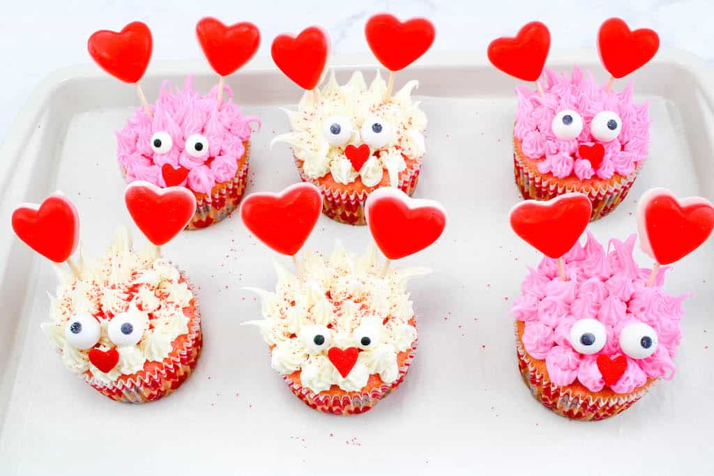 A fun Valentine Love Monster Cupcake Recipe that looks like a rugged monster that is perfect for the class or office party. 