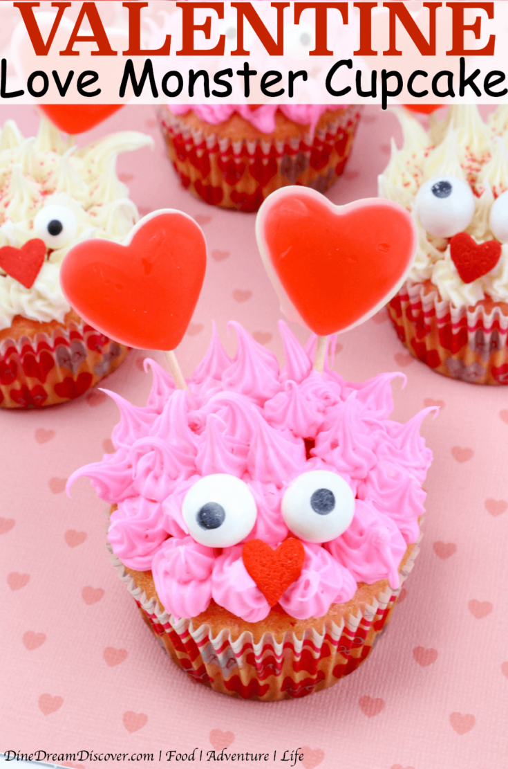 A fun Valentine Love Monster Cupcake Recipe that looks like a rugged monster that is perfect for the class or office party.