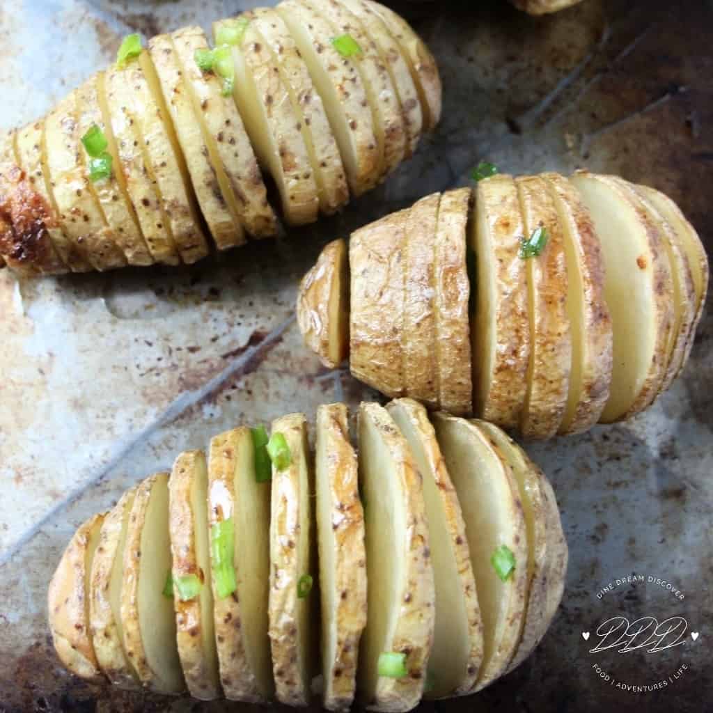 The Hasselback Potatoes Recipe is the perfect addition to any meal. A delicious buttery potato seasoned just right. Add cheese and sour cream to top it off.