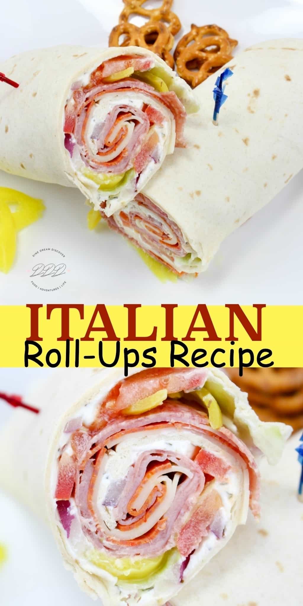 These Italian roll-ups aka tortilla roll-ups, ham pinwheels, or appetizer roll-ups, they are so easy to make and make a great lunch or appetizer. Use your favorite ham, salami, turkey, pepperoni and cheeses to make these your own. 