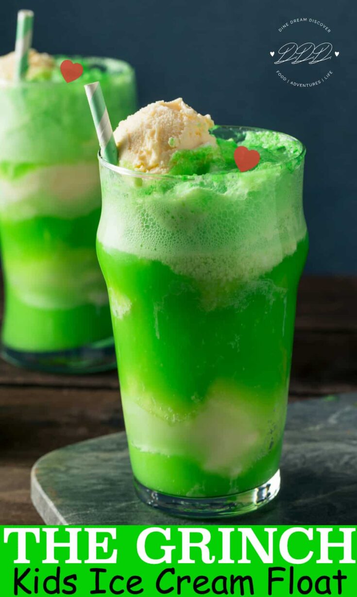 The kids Grinch Ice Cream Float recipe is a delicious lemon lime ice cream float recipe with a little tang that you can enjoy while watching The Grinch.