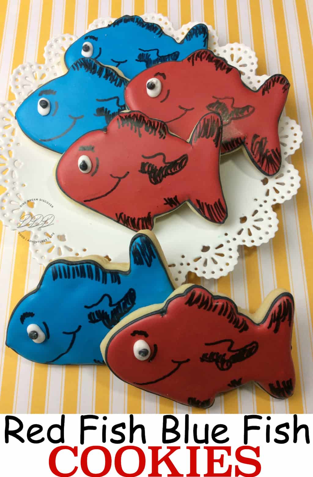 Celebrating Dr. Seuss' birthday with another recipe highlighting one of his books. The One Fish Two Fish Red Fish Blue Fish Cookie recipe is a fun recipe that kids will love and easy to make. 