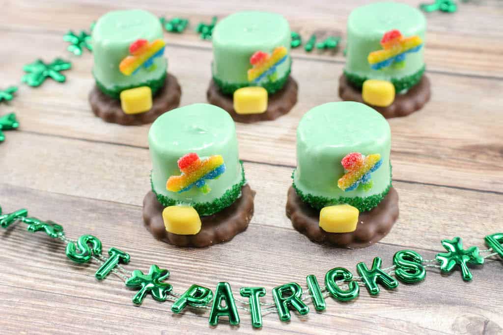 Celebrate the luck of the Irish with a mint cookie topped with a green marshmallow to look like leprechaun hats just in time for St. Patrick's Day!