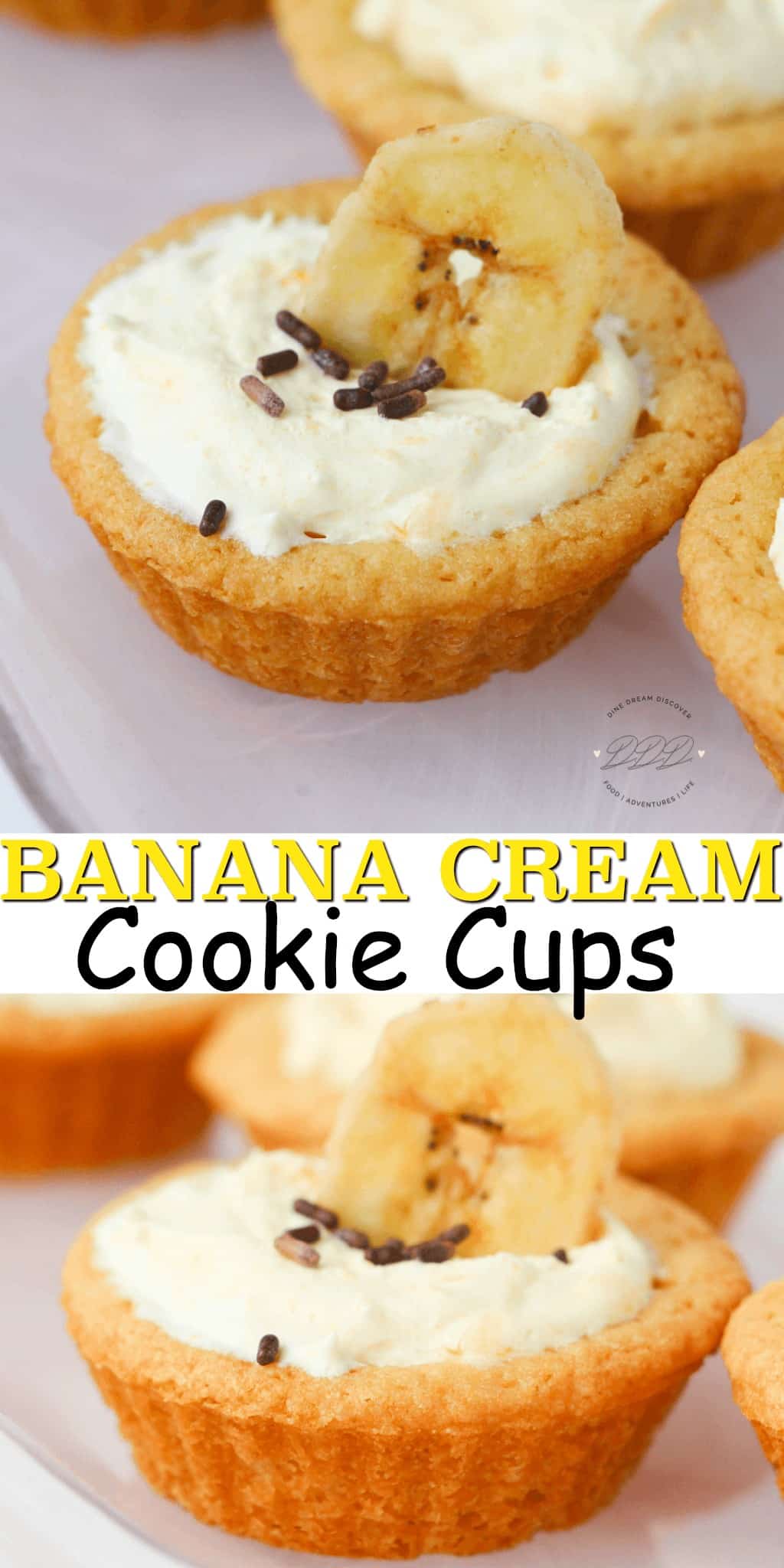 Mini cream pie recipes are always fun but a blend of banana cream and sugar cookies all rolled into an easy bite sized Banana Cream Pie Cookie Cups recipe makes it even better. 