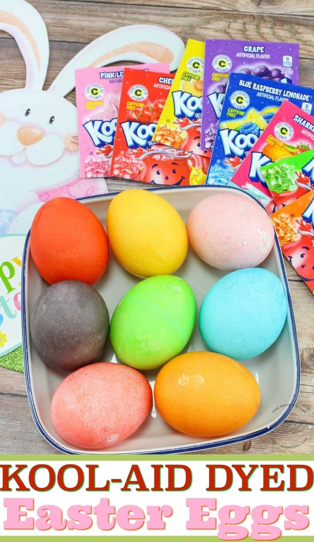 This post explains how easy and inexpensive it is to dye Easter eggs with Kool-Aid. It's so much more fun than a regular egg dye kit. #EasterEggs #KoolAid #EasterTraditions