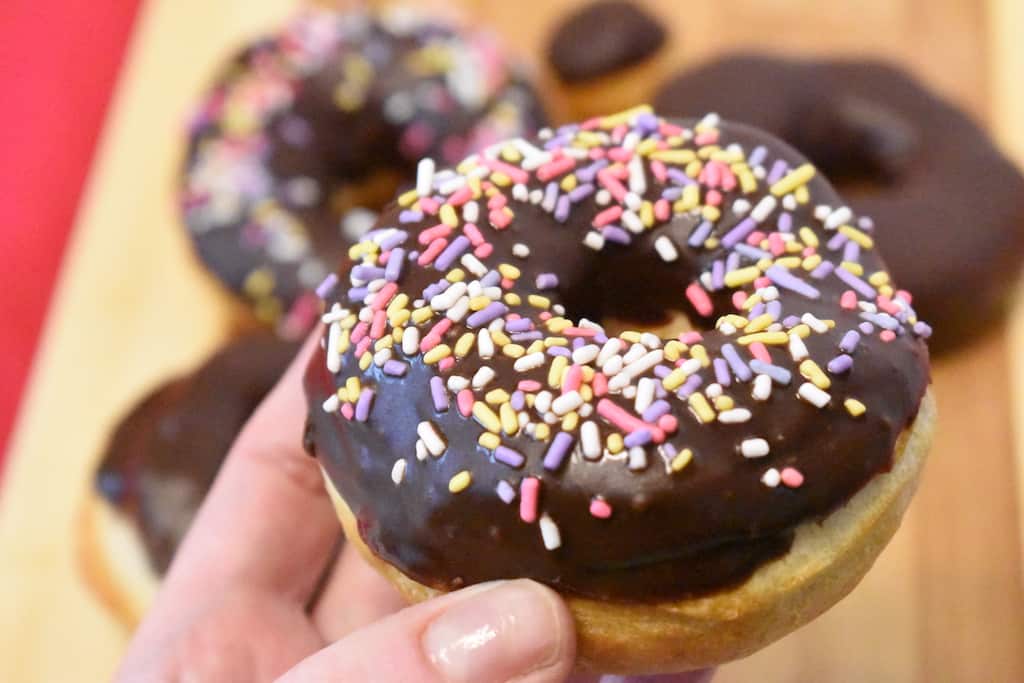 Our easy Chocolate Frosted Air Fryer donuts recipe is perfect for an afternoon snack. Easy and yummy chocolate frosted is the perfect combination. #DineDreamDiscover #JustPlumCrazy #foodblogger #delicious #yummy #dessert #food #recipes #tasty #recipe 