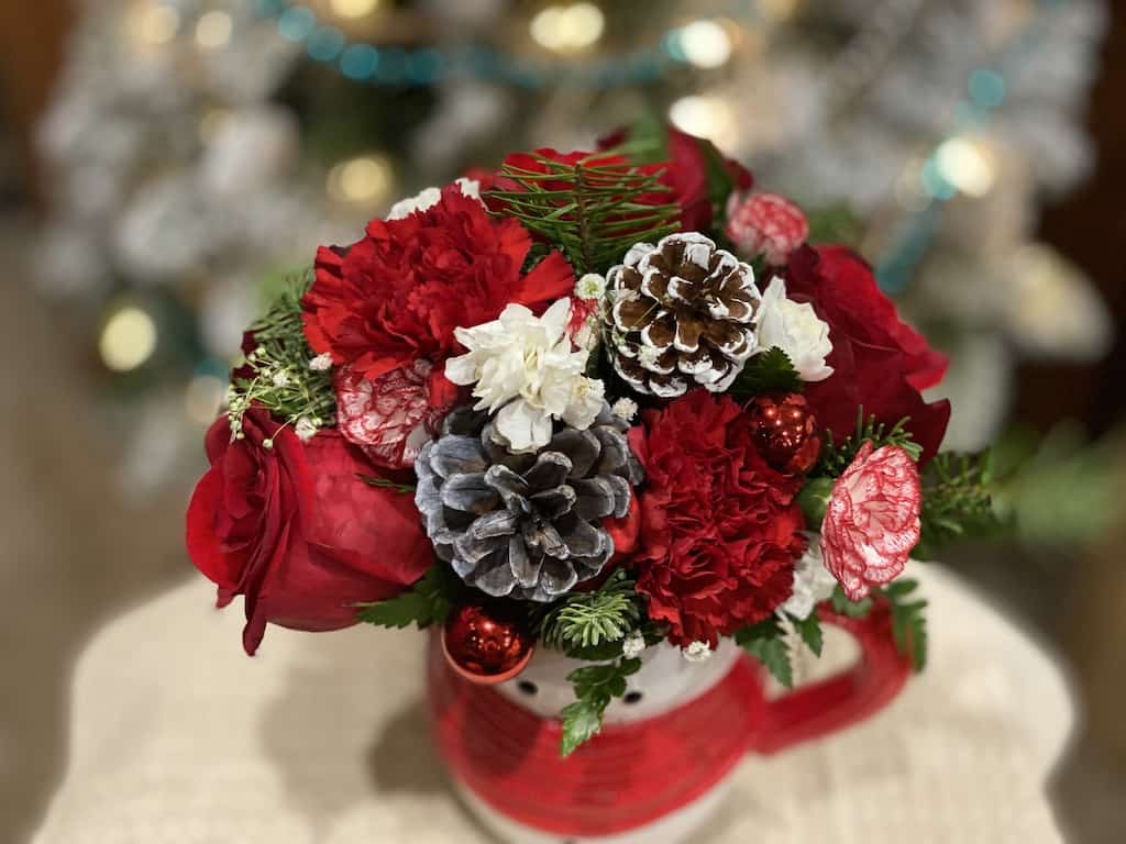 flowers in snowman mug teleflora holiday bouquets