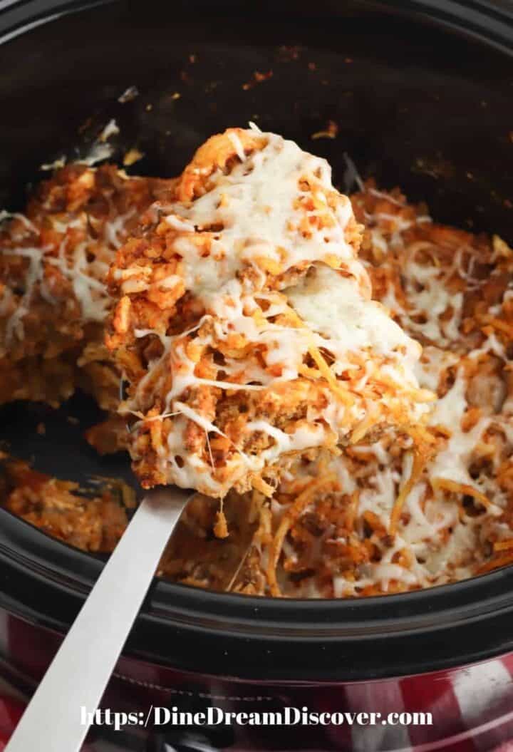 Slow Cooker Spaghetti Casserole Dine Dream Discover
