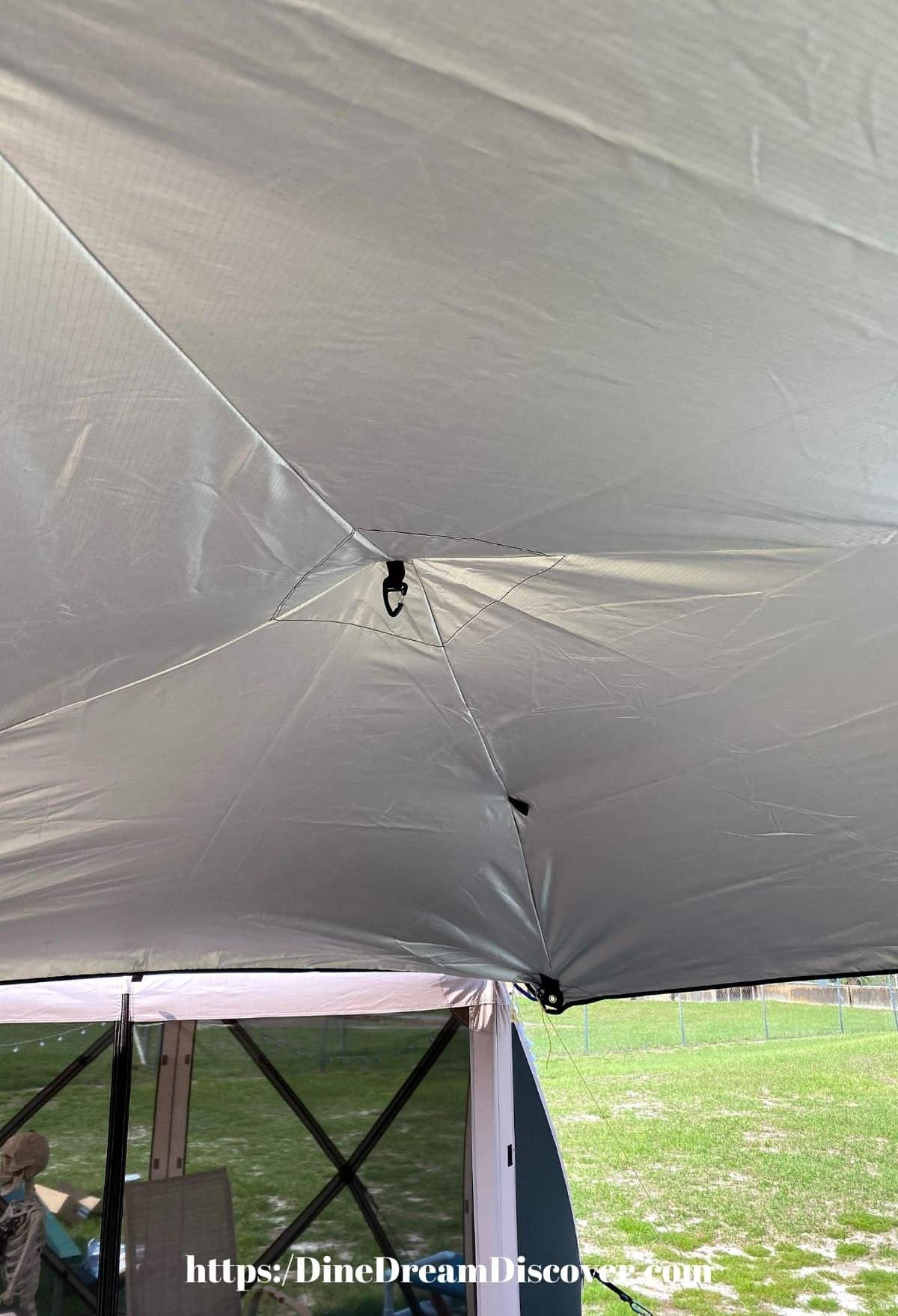 reflective underside canopy with lantern hooks