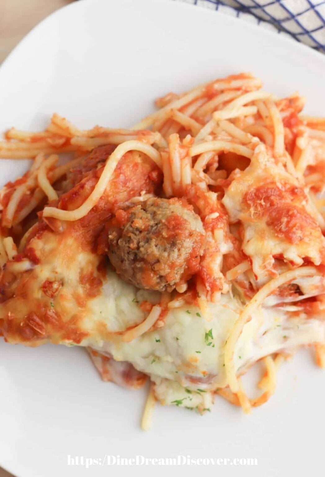 Spaghetti and Meatball Casserole - Dine Dream Discover