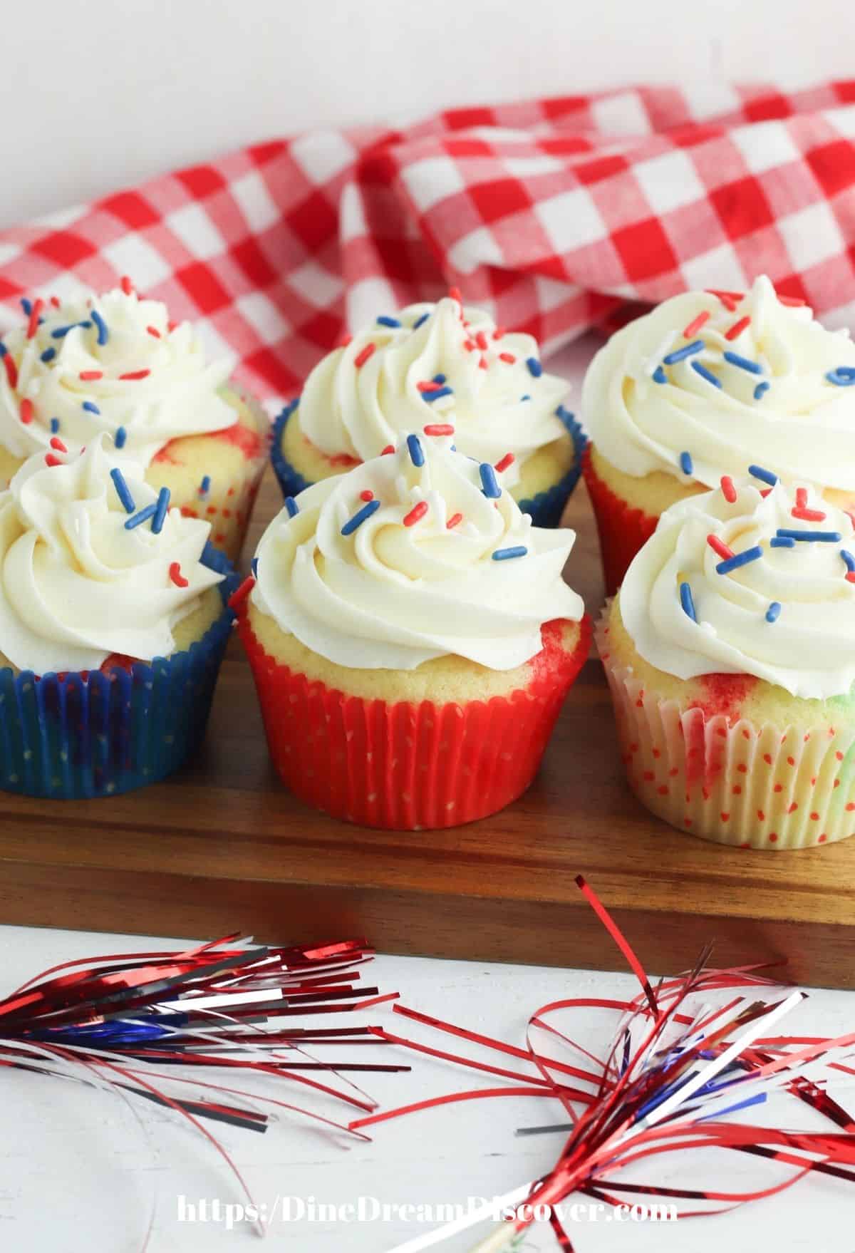 red, white, and blue Poke Cake Patriotic Cupcakes