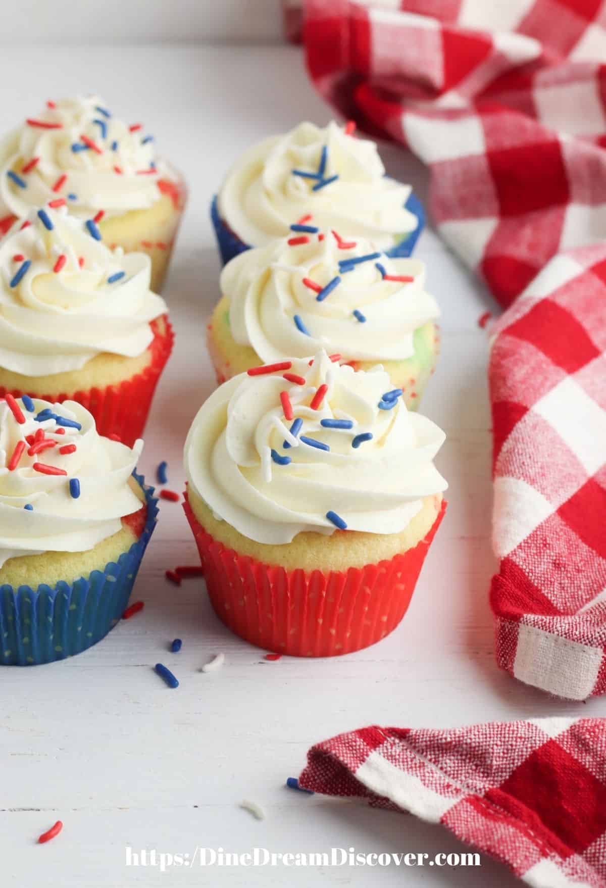 red, white, and blue sprinkles cupcakes