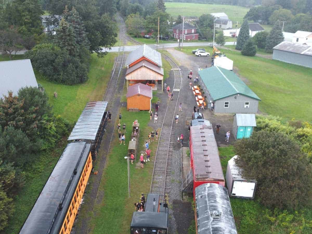 drone view of attica arcade train