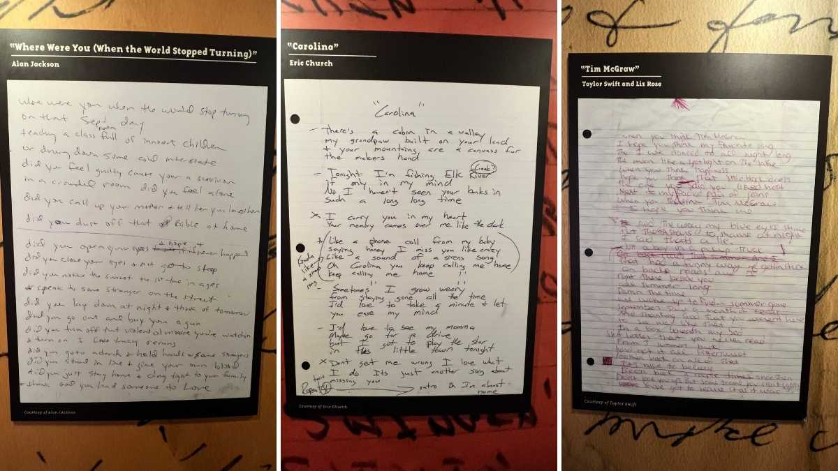 handwritten songs by eric church, alan jackson, and tim mcgraw