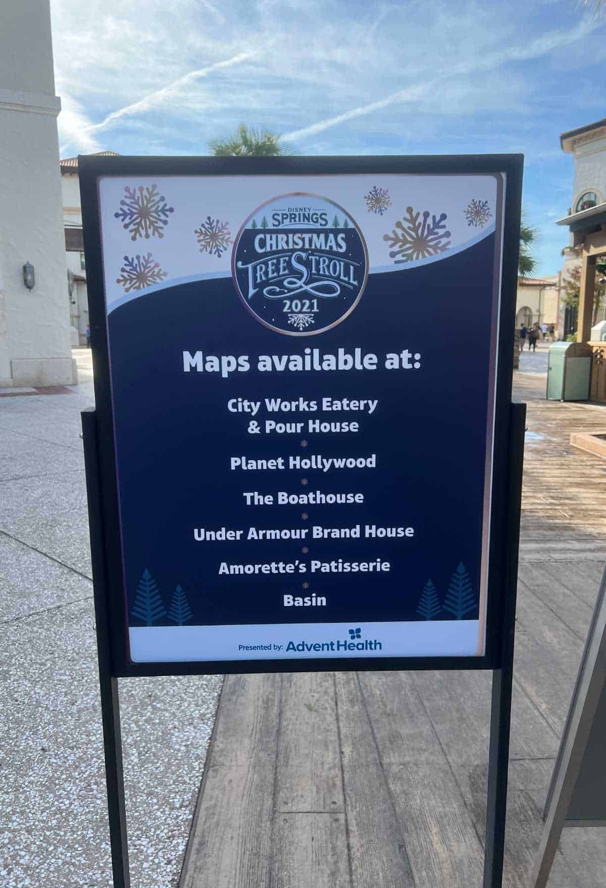 disney springs christmas tree stroll map locations