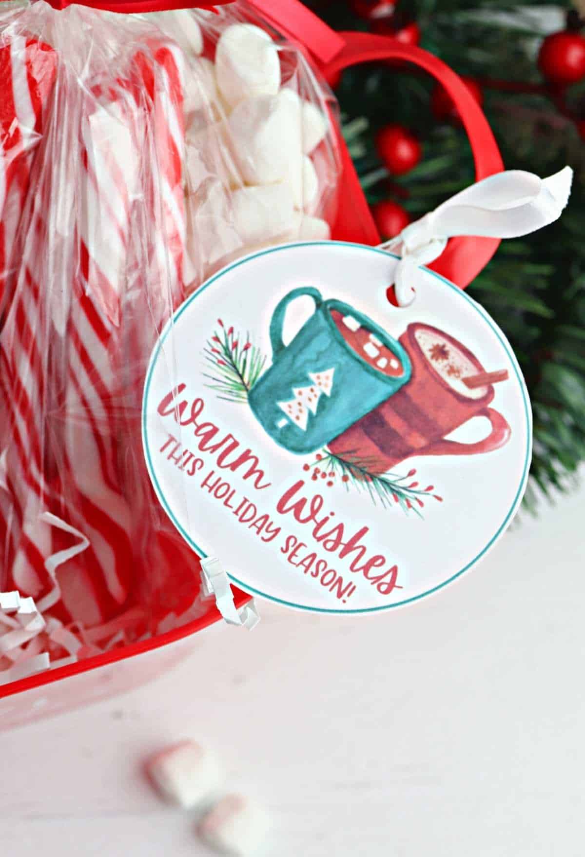 Hot Cocoa Christmas Gift Basket with Printable Gift Tag 