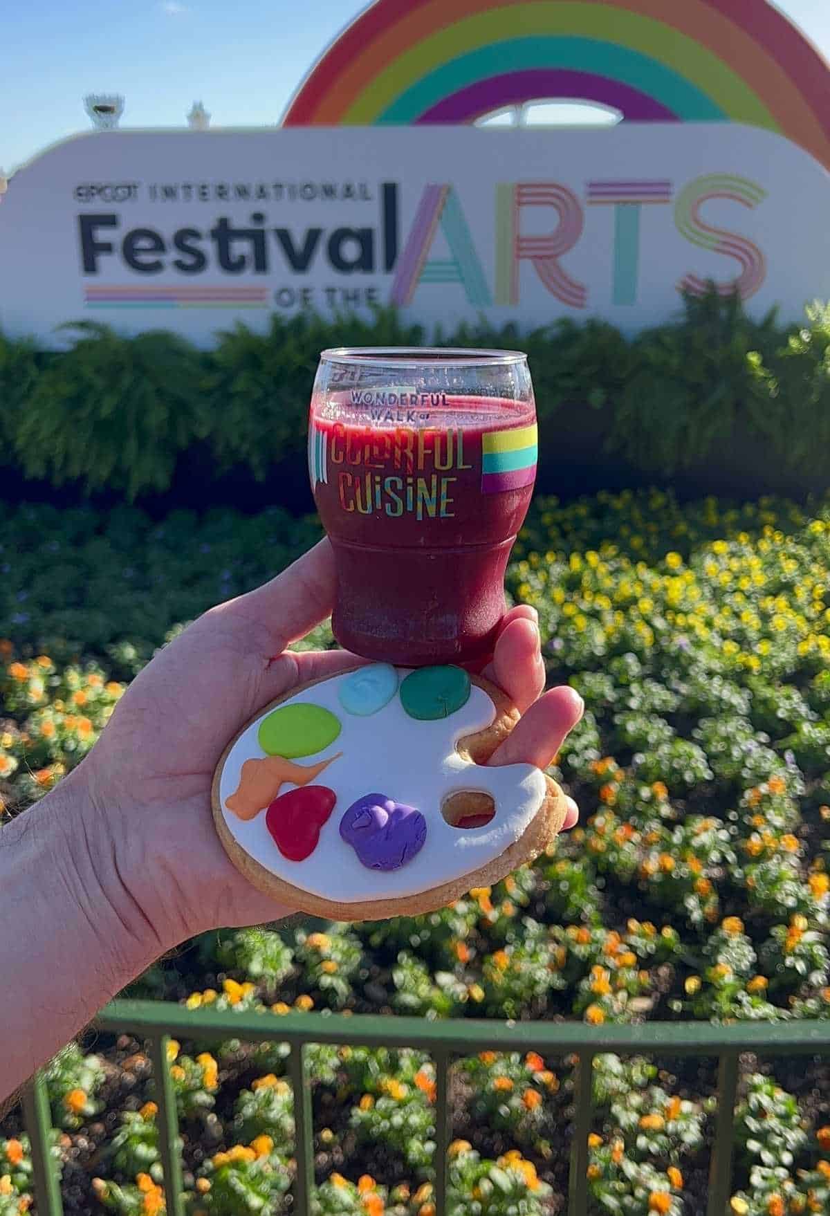 Deco Delights (Near Port of Entry) epcot 2022 artist palette cookie and berry slush