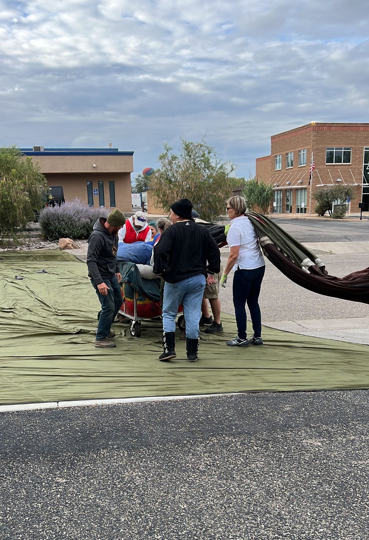 folding up the hot air balloon