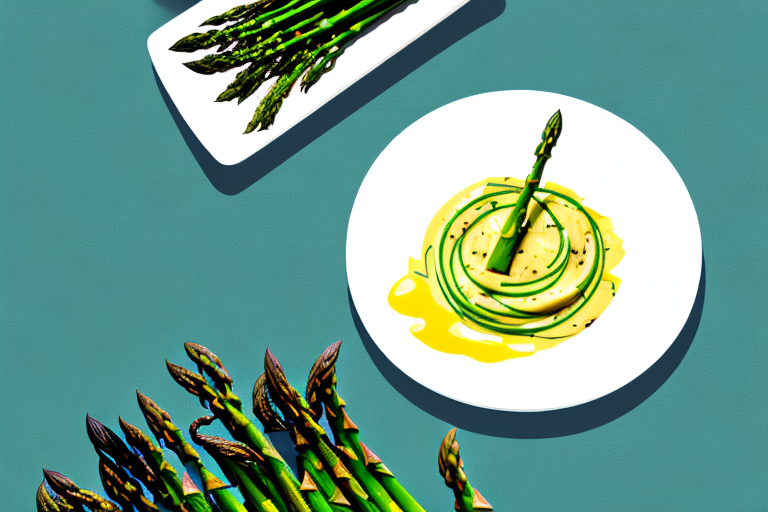 A plate of roasted asparagus with a creamy cajun hollandaise sauce