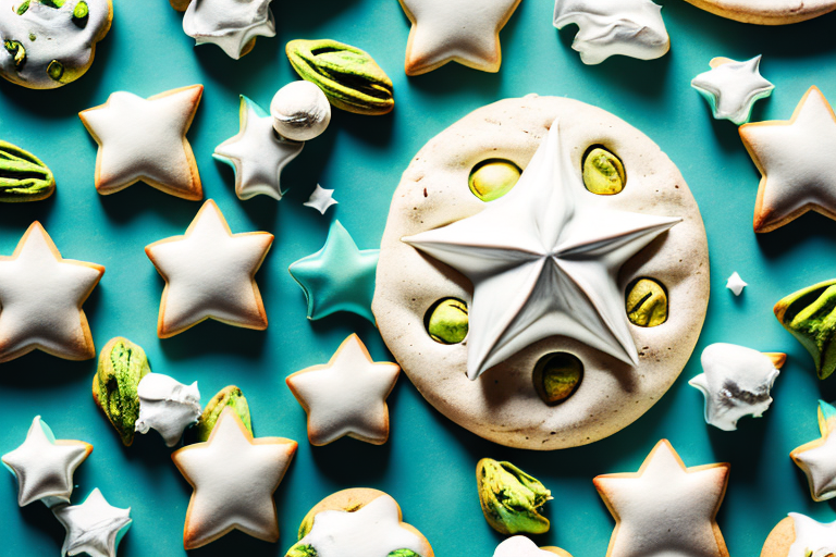 A star-shaped pistachio cookie with a meringue topping