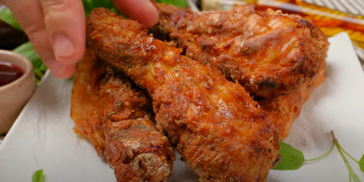 Air Fried KFC Copycat chicken on a white plate